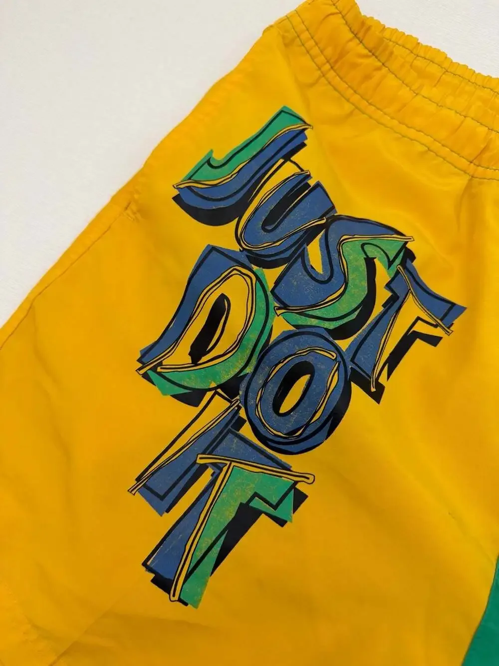 Vintage 90s Nike Just Do It Colorblock Rare Nylon Shorts Green Yellow